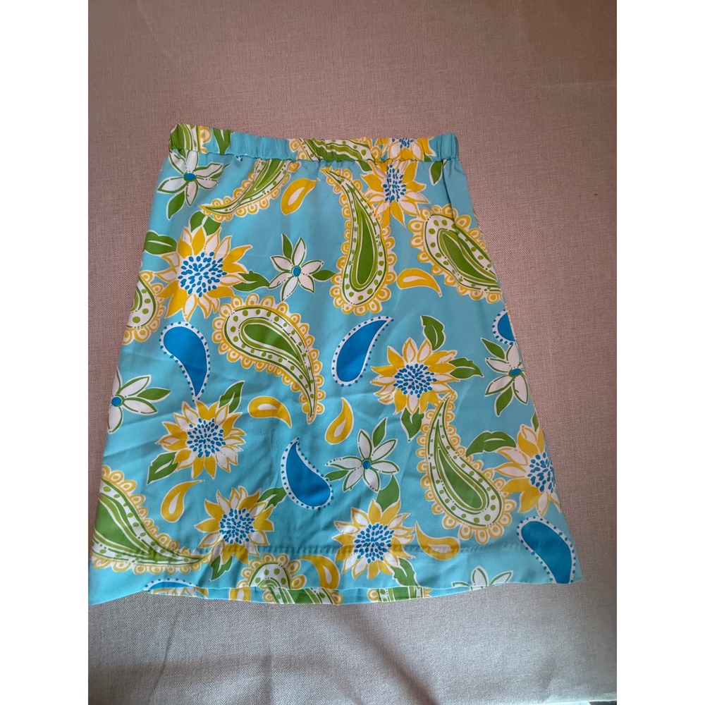 Lilly Pulitzer Silk Blend Paisley Floral Mini Skirt Blue Yellow Green Size 0